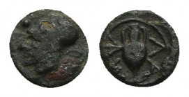 MYSIA. Lampsakos. Ae (4th-3rd centuries BC)
Obv: Helmeted head of Athena left; Θ behind neck. Rev: ΛAMΨ. Amphora. SNG BN –; BMC 61. Rare Condition: V...