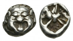 MYSIA. Parion. Drachm (5th century BC).
Obv: Facing gorgoneion with protruding tongue.
Rev: Disorganized linear pattern within incuse square.
SNG B...
