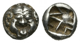MYSIA. Parion. Drachm (5th century BC).
Obv: Facing gorgoneion with protruding tongue.
Rev: Disorganized linear pattern within incuse square.
SNG B...