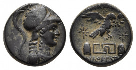 PHRYGIA. Apameia. Ae (Circa 88-40 BC). Philokrates and Aristeos, magistrates.
Obv: Helmeted bust of Athena right, wearing aegis.
Rev: AΠAMEΩN / ΦIΩΛ...