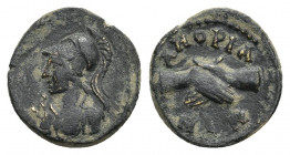 PHRYGIA. Amorium. Pseudo-autonomous. Time of Septimius Severus (193-211). Ae.
Obv: Helmeted bust of Roma left, wearing aegis.
Rev: AMOPIANΩN.
Clasp...