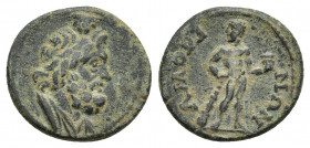PHRYGIA. Amorium. Time of Antoninus Pius to Commodus, 138-192.
Obv: Draped bust of Serapis right.
Rev: ΑΜΟΡΙ-ΑΝΩΝ.
Hercules standing facing, head l...