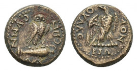 PHRYGIA. Synnada. Pseudo-autonomous. Time of Tiberius (14-37). Ae. Krassos, magistrate.
Obv: ΟΥΑΛE­ΡΙΑΝΟΥ.
Eagle, with head left and wings spread, s...
