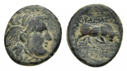SELEUKID KINGDOM. Seleukos I Nikator (312-281 BC). Ae. Sardes.
Obv: Winged head of Medusa right.
Rev: BAΣIΛEΩΣ / ΣΕΛΕΥΚOY.
Bull butting right. Cont...
