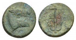 SELEUKID KINGDOM. Seleukos I Nikator (312-281 BC). Ae.
Obv: Horned head of horse facing slightly right. Rev: ΒΑΣΙΛΕΩΣ ΣΕΛΕΥΚΟΥ. Anchor. SC Ad16; HGC ...