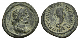 MYSIA. Cyzicus. Pseudo-autonomous. Time of Septimius Severus (193-211). Ae.
Obv: Draped bust of Kore Soteira right, wearing taenia.
Rev: KVZIKHNΩN N...