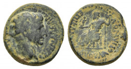 PHRYGIA. Amorium. Nero. A.D. 54-68. Ae.L. Servenius Capito and Iulia Severa, liturgists.
Obv: Laureate head of Nero right; caduceus behind, crescent ...