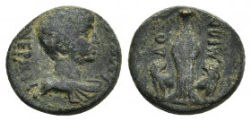 PHRYGIA. Docimeium. Nero. AD 54-68. Ae. Struck circa AD 55.
Obv: Bareheaded and draped bust right; draped female bust left within circular incuse.
R...