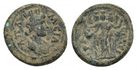 PHRYGIA. Apameia. Pseudo-autonomous. Time of the Severans (193-235). Ae.
Obv: AΠAMЄIA.
Turreted and draped bust of Tyche right.
Rev: CΩTЄIPA.
Heka...