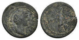 AEOLIS. Temnus. Faustina Junior, Augusta, 147-175. Assarion.
Obv: ΦΑYϹΤΙΝ-Α CEΒΑCΤΗ Draped bust of Faustina Junior to right, hair bound with fillet a...
