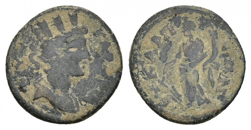 PHRYGIA. Eucarpea. Pseudo-autonomous. Time of HADRIAN (117-138). Ae.
Obv: EYKAP...
