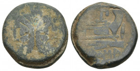 ANONYMOUS. As (211-208 BC). Mint in Central Italy.
Obv: Laureate head of bearded Janus; I (mark of value) above.
Rev: ROMA.
Prow of galley right; a...