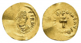 PHOCAS (602-610). GOLD Tremissis. Constantinople.
Obv: δ N FOCAS PЄR AVG.
Diademed, draped and cuirassed bust right.
Rev: VICTORI FOCAS AVG / CONOB...