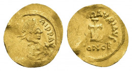 MAURICE TIBERIUS (582-602). GOLD Tremissis. Constantinople.
Obv: D N TIЬЄRI P P AVG.
Diademed, draped and cuirassed bust right.
Rev: VICTOR MAVRI A...