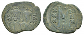 LEO III THE "ISAURIAN", with CONSTANTINE V (717-741). Follis. Constantinople.
Obv: LEOn S COnST.
The busts of Leo, with short beard, and Constantine...