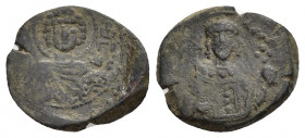 EMPIRE OF NICAEA. John III Ducas-Vatazes (1222-1254). Tetarteron. Magnesia.
Obv: Facing bust of St. George, holding spear and shield.
Rev: IW ΔECΠO ...