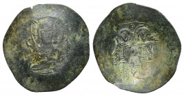 ALEXIUS III ANGELUS-COMNENUS (1195-1203). Trachy. Constantinople. Obv: Facing bust of Christ Emmanuel. Rev: Alexius and St. Constantine standing facin...
