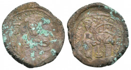 ANONYMOUS FOLLES. Class A2. Attributed to Basil II & Constantine VIII (976-1025). Follis. Constantinople. Brochage.
Obv: EMMANOVHL / IC - XC.
Facing...