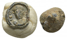 UNCERTAIN (Circa 4th-5th centuries). Lead Seal. Obv: Draped and cuirassed facing bust; uncertain letters around; all within incuse square. Rev: Plain....