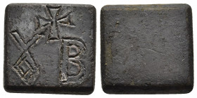Byzantine Weights, Circa 5th-7th centuries. Weight of 2 Ounkia. a square commercial weight with single-grooved edges. Xᴑ B with cross above; all withi...