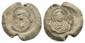BYZANTINE LEAD SEALS. Uncertain.
Obv: Nimbate bust of Saint.
Rev: Nimbate bust of Virgin.
.
Condition: Very fine.
Weight: 10.20 g.
Diameter: 23 ...