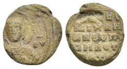 BYZANTINE LEAD SEALS. (Circa 1050).
Obv: MP ΘV.
Rev: Legend in four lines.
Condition: Good very fine.
.
Weight: 7.31 g.
Diameter: 20 mm.