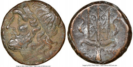 SICILY. Syracuse. Hieron II (ca. 275-215 BC). AE litra (19mm, 8h). NGC Choice VF. Head of Poseidon left, wearing taenia / ΙΕΡ-ΩΝΟΣ / ΛY, trident head,...
