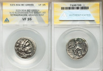 MACEDONIAN KINGDOM. Alexander III the Great (336-323 BC). AR tetradrachm (25mm, 11h). ANACS VF 35. Early posthumous issue of Tyre, dated Regnal Year 2...