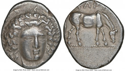 THESSALY. Larissa. Ca. 400-365 BC. AR drachm (20mm, 6h). NGC XF, scuffs. Head of nymph Larissa facing slightly right, wearing ampyx / ΛΑΡΙ, horse graz...