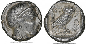 ATTICA. Athens. Ca. 455-440 BC. AR tetradrachm (23mm, 17.15 gm, 2h). NGC AU 5/5 - 4/5. Early transitional issue. Head of Athena right, wearing crested...