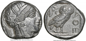 ATTICA. Athens. Ca. 440-404 BC. AR tetradrachm (23mm, 17.19 gm, 5h). NGC Choice AU 4/5 - 4/5. Mid-mass coinage issue. Head of Athena right, wearing ea...