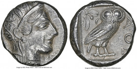 ATTICA. Athens. Ca. 440-404 BC. AR tetradrachm (23mm, 17.16 gm, 1h). NGC Choice AU 4/5 - 3/5. Mid-mass coinage issue. Head of Athena right, wearing ea...