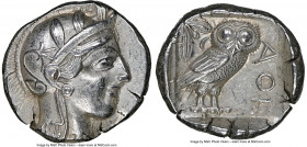 ATTICA. Athens. Ca. 440-404 BC. AR tetradrachm (26mm, 17.10 gm, 1h). NGC AU 5/5 - 4/5. Mid-mass coinage issue. Head of Athena right, wearing earring, ...