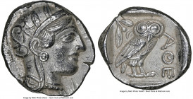 ATTICA. Athens. Ca. 440-404 BC. AR tetradrachm (27mm, 17.14 gm, 9h). NGC AU 5/5 - 4/5. Mid-mass coinage issue. Head of Athena right, wearing earring, ...