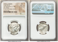 ATTICA. Athens. Ca. 440-404 BC. AR tetradrachm (25mm, 17.16 gm, 1h). NGC AU 4/5 - 3/5. Mid-mass coinage issue. Head of Athena right, wearing earring, ...
