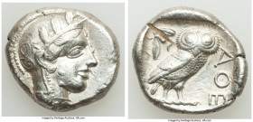 ATTICA. Athens. Ca. 440-404 BC. AR tetradrachm (25mm, 17.09 gm, 10h). XF, test cut, marks. Mid-mass coinage issue. Head of Athena right, wearing earri...