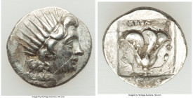 CARIAN ISLANDS. Rhodes. Ca. early 2nd century BC. AR drachm (15mm, 2.87 gm, 11h). VF, scratch, smoothing. Plinthophoric standard, Athanodoros, magistr...