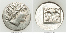 CARIAN ISLANDS. Rhodes. Ca. 88-84 BC. AR drachm (15mm, 2.50 gm, 12h). Choice XF. Plinthophoric standard, Philostratus, magistrate. Radiate head of Hel...