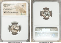 CILICIA. Celenderis. Ca. 425-350 BC. AR stater (20mm, 8h). NGC AU. Persic standard, ca. 425-400 BC. Youthful nude male rider, reins in right hand, ken...