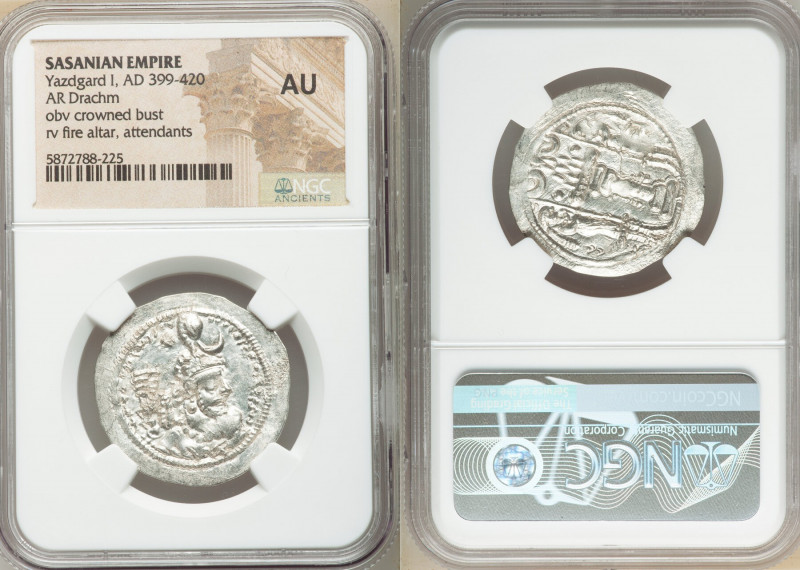 SASANIAN KINGDOM. Yazdgard (Yazdgird) I (AD 399-420). AR drachm (29mm, 4h). NGC ...