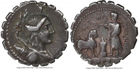 A. Postumius Albinus (ca. 81 BC). AR denarius serratus (19mm, 1h). NGC Choice VF. Rome. Draped bust of Diana right, hair tied in topknot, bow and quiv...