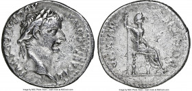 Tiberius (AD 14-37). AR denarius (18mm, 6h). NGC Choice VF, marks. Lugdunum, ca. AD 15-18. TI CAESAR DIVI-AVG F AVGVSTVS, laureate head of Tiberius ri...