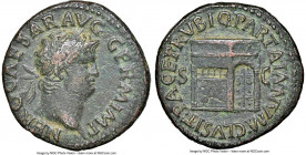 Nero (AD 54-68). AE as (27mm, 5h). NGC VF. Rome, AD 65. NERO CAESAR AVG GERM IMP, laureate head of Nero right / PACE P R VBIQ PARTA IANVM CLVSIT, view...