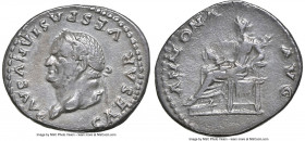 Vespasian (AD 69-79). AR denarius (18mm, 7h). NGC Choice VF. Rome, AD 77-78. CAESAR VESPASIANVS AVG, laureate head of Vespasian left / ANNONA-AVG, Ann...