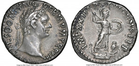 Domitian, as Augustus (AD 81-96). AR denarius (18mm, 6h). NGC Choice XF. Rome, AD 93-94. IMP CAES DOMIT AVG-GERM P M TR P XIII, laureate head of Domit...