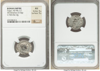 Trajan (AD 98-117). AR denarius (19mm, 3.53 gm, 7h). NGC AU 5/5 - 5/5. Rome, AD 116. IMP CAES NER TRAIAN OPTIM AVG GER DAC PARTHICO, laureate, draped ...