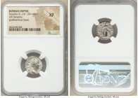 Diva Faustina Senior (AD 138-140/1). AR denarius (16mm, 6h). NGC XF. Rome, AD 146-161. DIVA FAV-STINA, draped bust of Diva Faustina Senior right, seen...