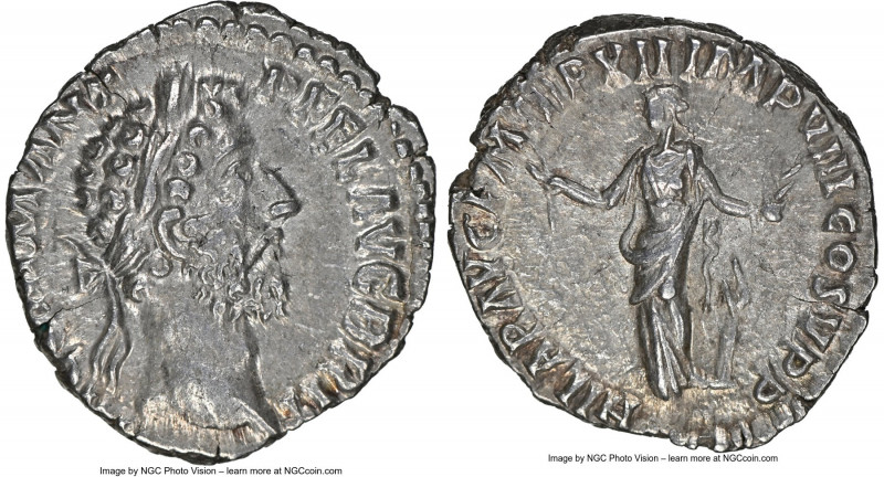 Commodus (AD 177-192). AR denarius (18mm, 12h). NGC AU. Rome AD 186-187. M COMM ...