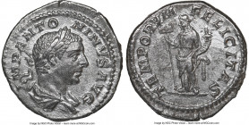Elagabalus (AD 218-222). AR denarius (18mm, 2.33 gm, 5h). NGC Choice XF. Rome. IMP ANTONINVS AVG, laureate, draped bust of Elagabalus right, seen from...
