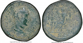 Elagabalus (AD 218-222). AE sestertius (33mm, 1h). NGC Fine. Rome. IMP CAES M AVR ANTONINVS PIVS AVG, laureate, draped and cuirassed bust of Elagabalu...